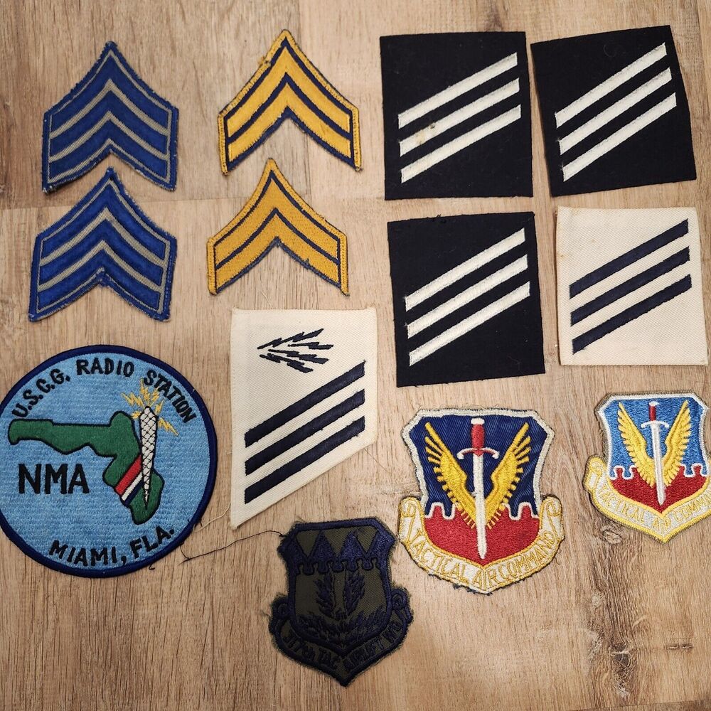 Lot Of Vtg Patches WWII Army CPL SGT USAF Tac Air Command USCG Radio Navy Seaman
